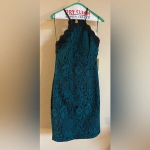 Trina Turk blue embroidered paisley dress, size 6